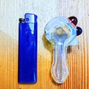 Nano Fumed Glass Spoon Pipe w/ Colored Raised Marbles