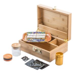 PUFFING BIRD Bamboo Storage Stash Box Combo with Combination Lock