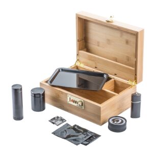 PUFFING BIRD Bamboo Storage Stash Box Combo with Combination Lock