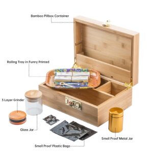 PUFFING BIRD Bamboo Storage Stash Box Combo with Combination Lock