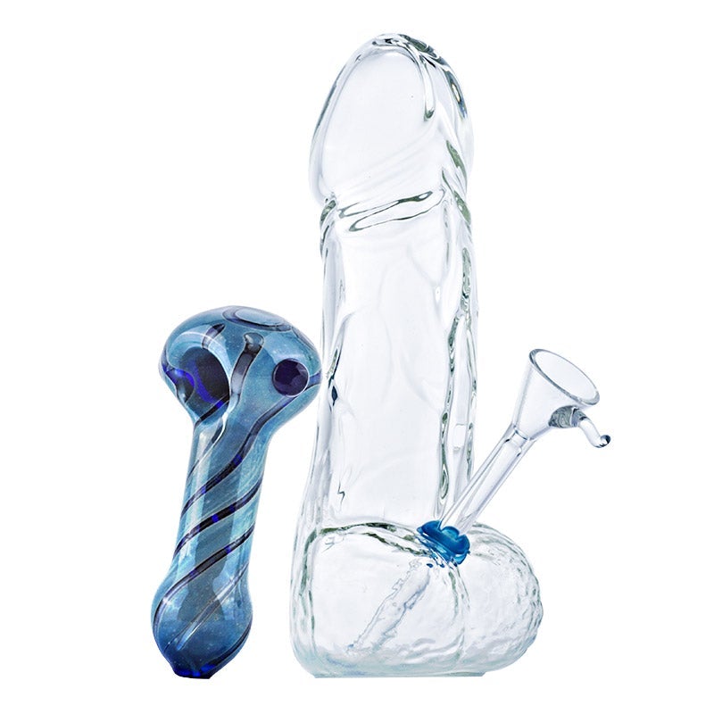PenisNoveltyBongwHeadyPatternGlassPipePackSetFreeShipping_1 Penis Novelty Bong w/ Heady Pattern Glass Pipe Set