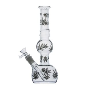 11" Printed Leaf Double Bowls Glass Bong