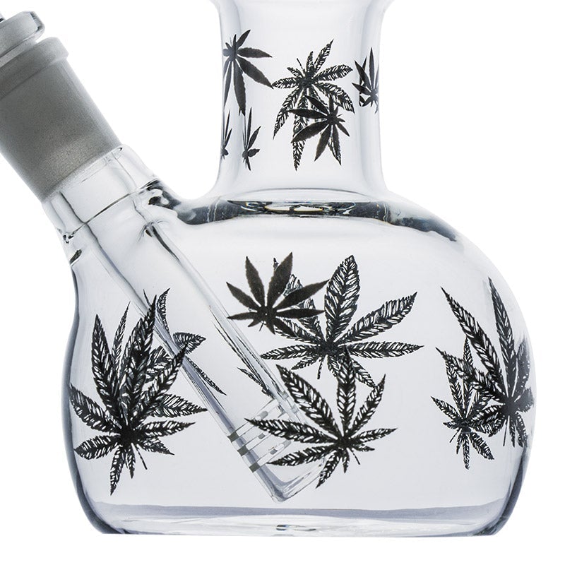 PrintedLeafDoubleBowlsGlassBong_5 11" Printed Leaf Double Bowls Glass Bong