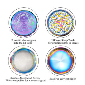 Rainbow Magnetic Lid Zinc Alloy Herb Grinder 4 Piece