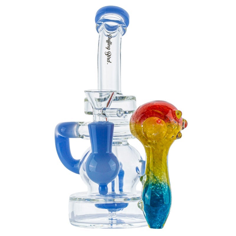 RecyclerShowerheadDabRigandThree-TonedGlassPipeSetForSale_1 Recycler Showerhead Dab Rig and Three-Toned Glass Pipe Set