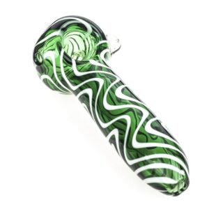 White Stripes Green Glass Pipe