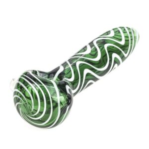 White Stripes Green Glass Pipe