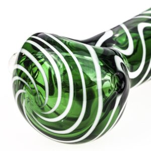White Stripes Green Glass Pipe