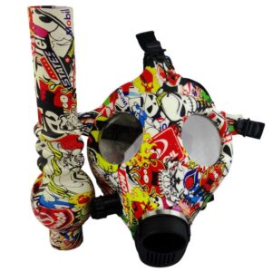 Color Printed Silicone Gas Mask Bong with Acrylic Bong