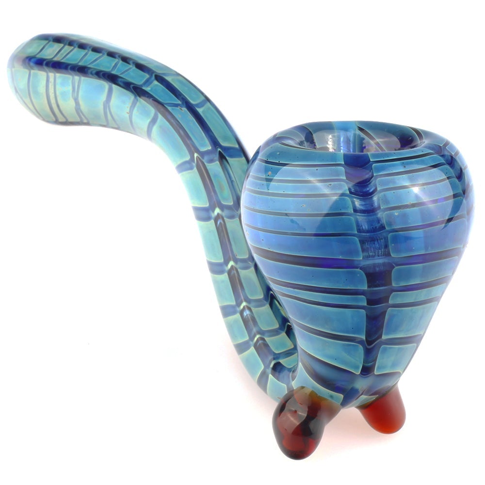 sl-13cm-052_2_Color_changing_pipe_glass_pipe_spoon_pipe_weed_bowl_bong_Blue_Wrap_and_Raked_Sherlock_Pipe Blue Wrap and Raked Sherlock Pipe