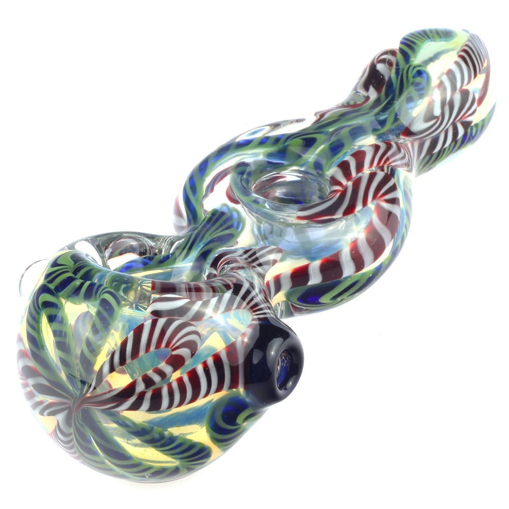 sp-12cm-028_Glass_Pipe_with_color_changing_features_4.7_Fumed_Glass_Milli_Donut_Spoon_Pipe_diagonal_view 4.7" Fumed Glass Milli Donut Spoon Pipe