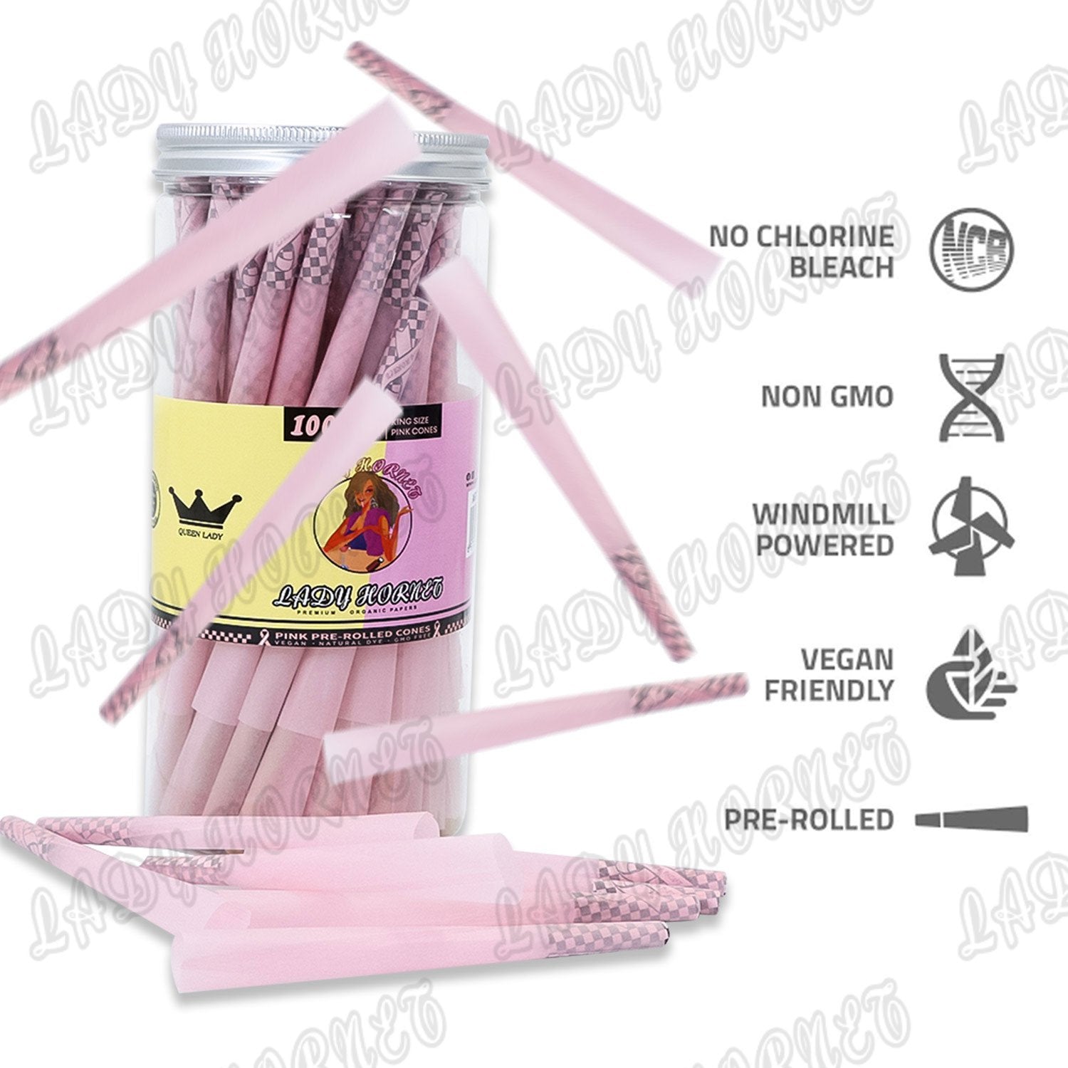 jpg_295921fd-7783-469d-9219-767bae64b7be Lady Hornet Pink Wood Pulp Rolling Cones - 102 Pack