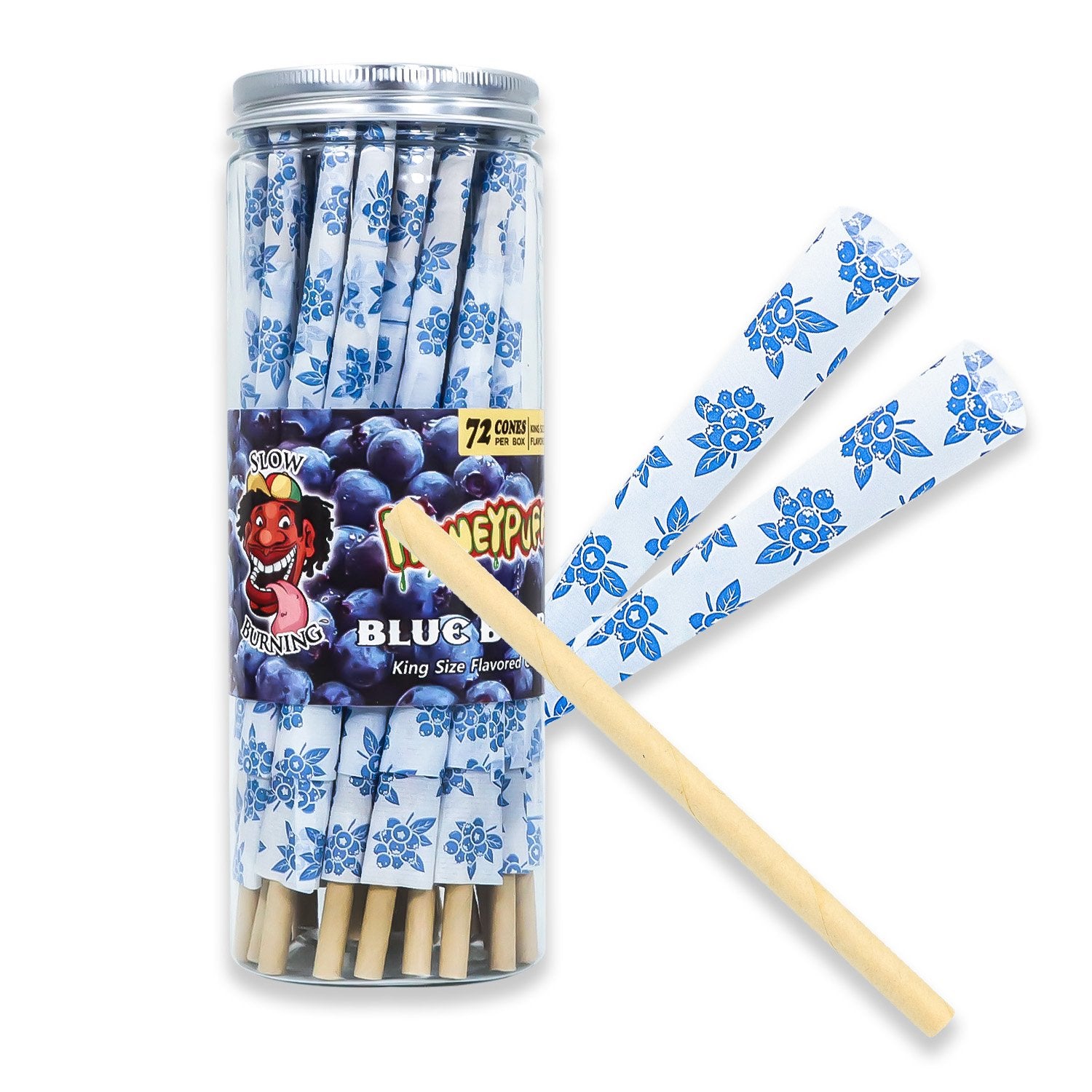 jpg_906ca908-34db-4c69-9953-4f92d0cb44c6 HoneyPuff King Size Blueberry Rolling Cones - 72 Count Textured Paper