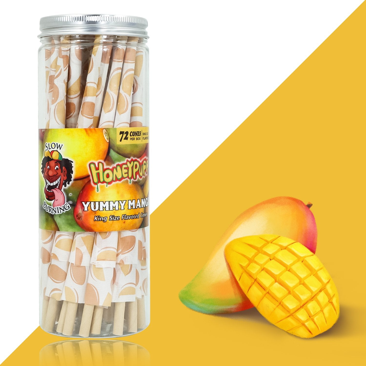 jpg_a3966a70-93c6-4fd3-81dc-2273cf4bbe41 HoneyPuff King Size Mango Rolling Cones - 72 Count Textured Paper