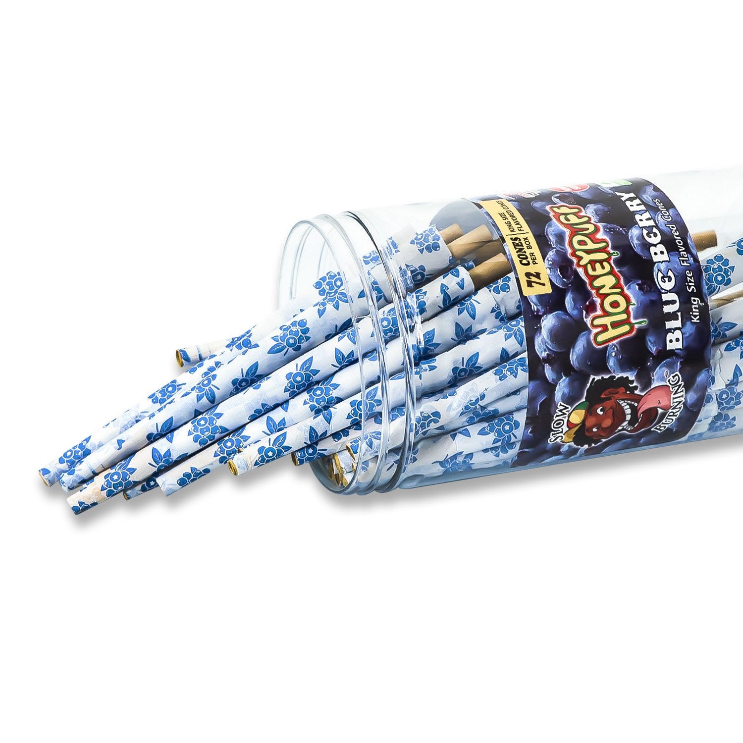 jpg_f6f4a139-fe64-490c-8425-1f1ce8fd0117 HoneyPuff King Size Blueberry Rolling Cones - 72 Count Textured Paper
