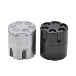 Revolver 6 Shooter 30mm 3 Layer Aluminium Novelty Herb Grinder (Silver/White)